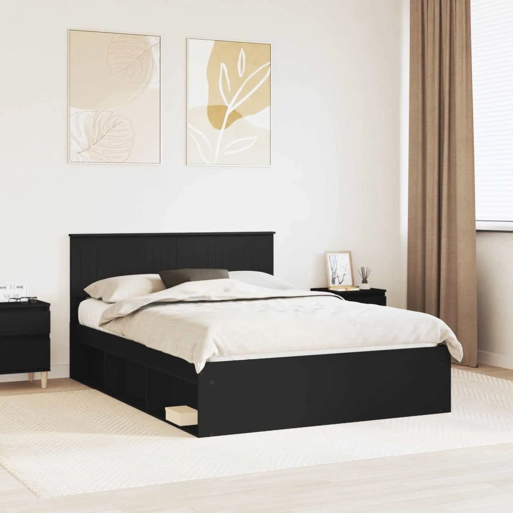 Struttura del letto-Giroletto Nero 135 x 190 cm Pino massello 694552