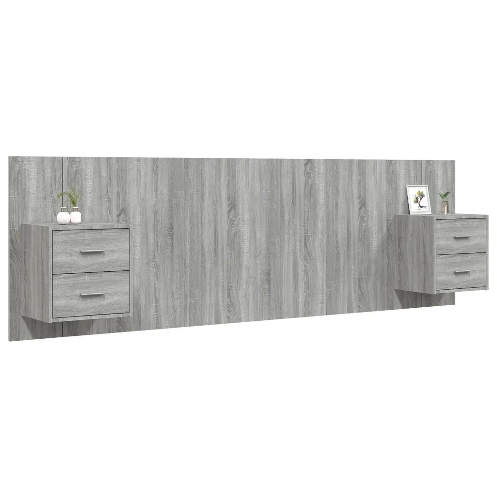 Testiera Letto con Comodini in Legno Multistrato Grigio Sonoma 3115714