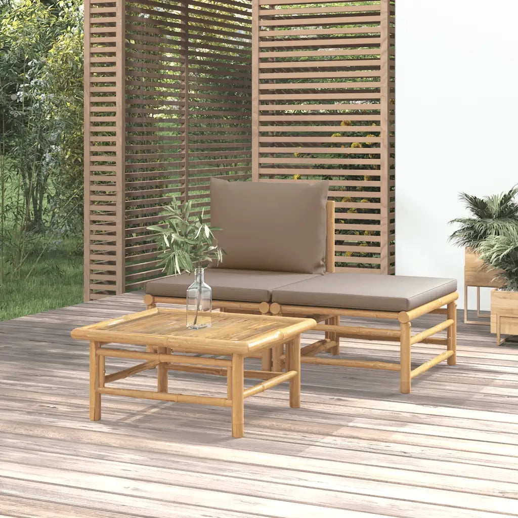 Set Salotto da Giardino 3pz con Cuscini Tortora Bambù 362283