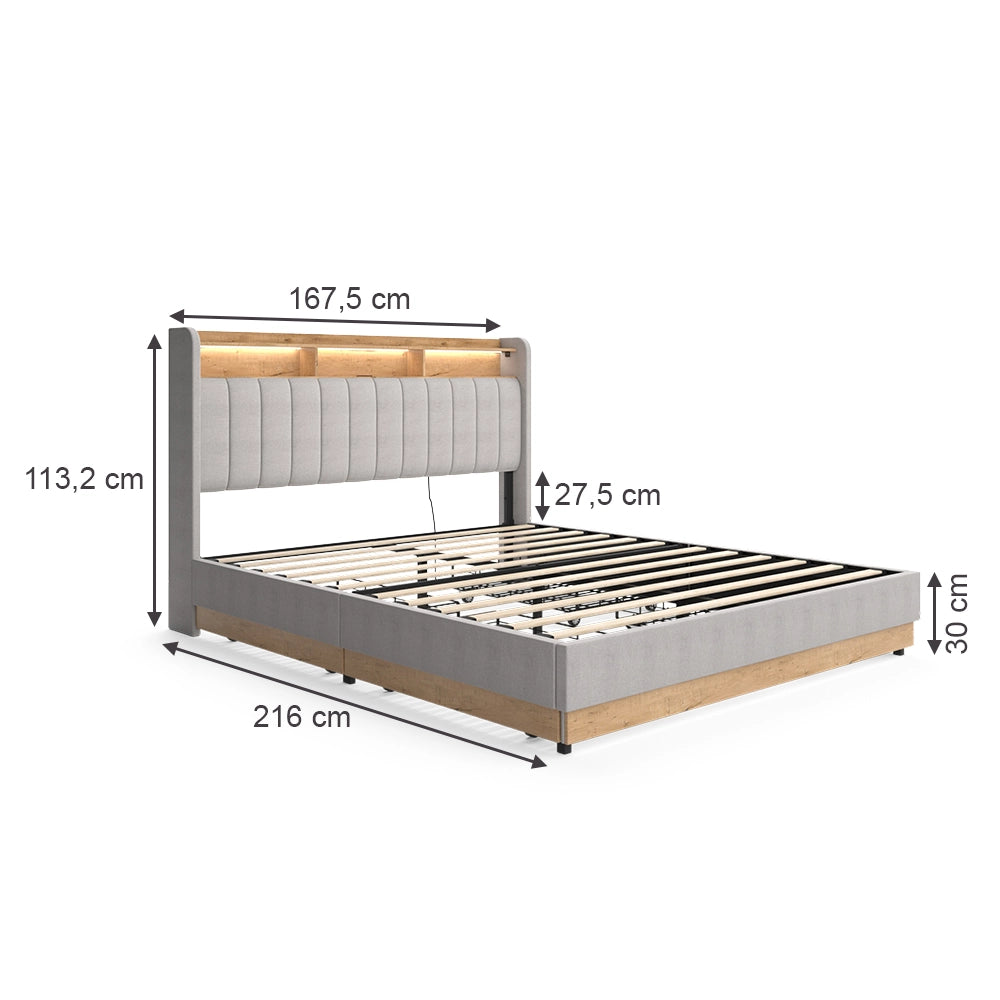 Vitalispa Letto imbottito Grigio 160x200 cm con materasso