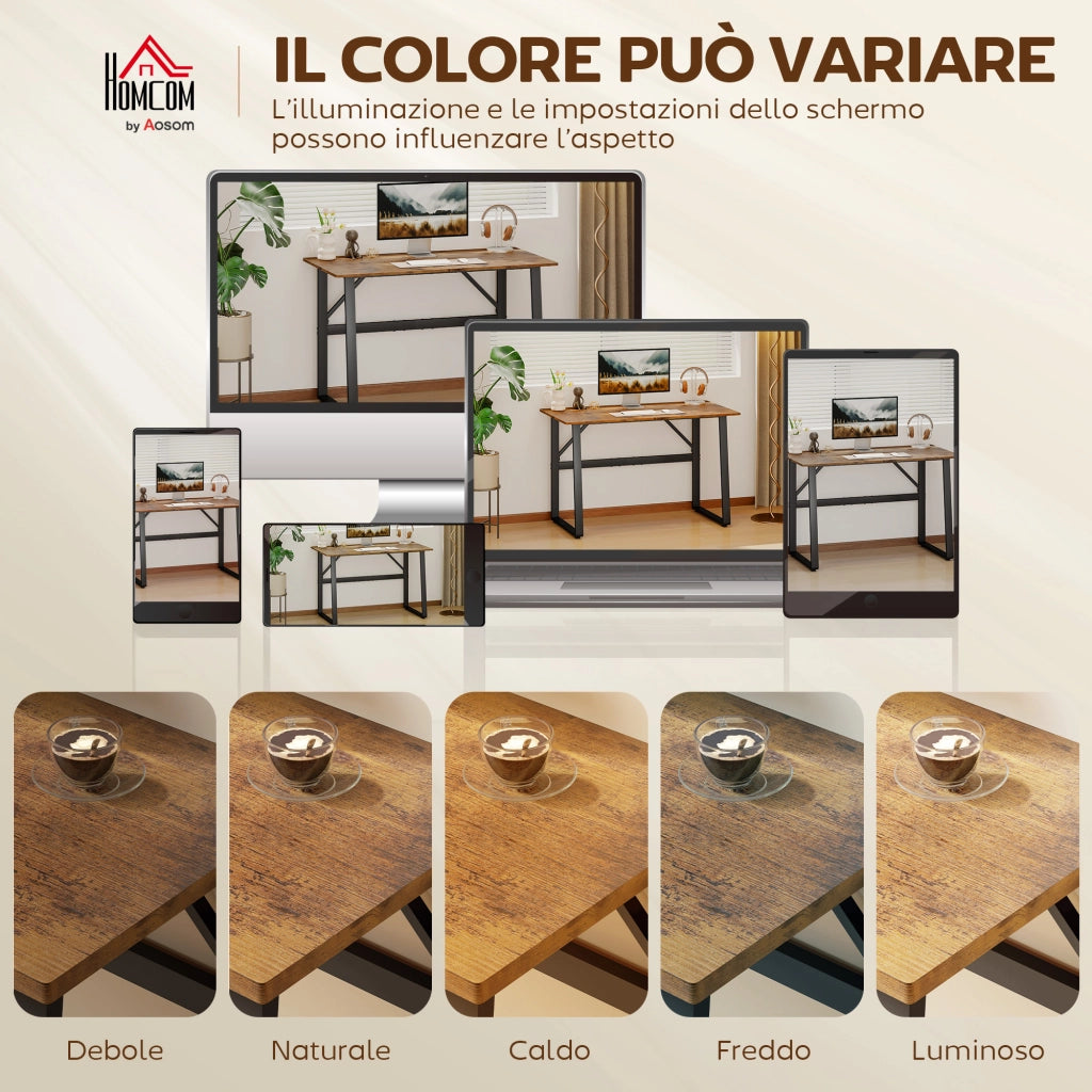 Scrivania per Camera Stile Industriale 120x60x76 cm con Angoli Arrotondati in Legno e Acciaio Nero e Marrone