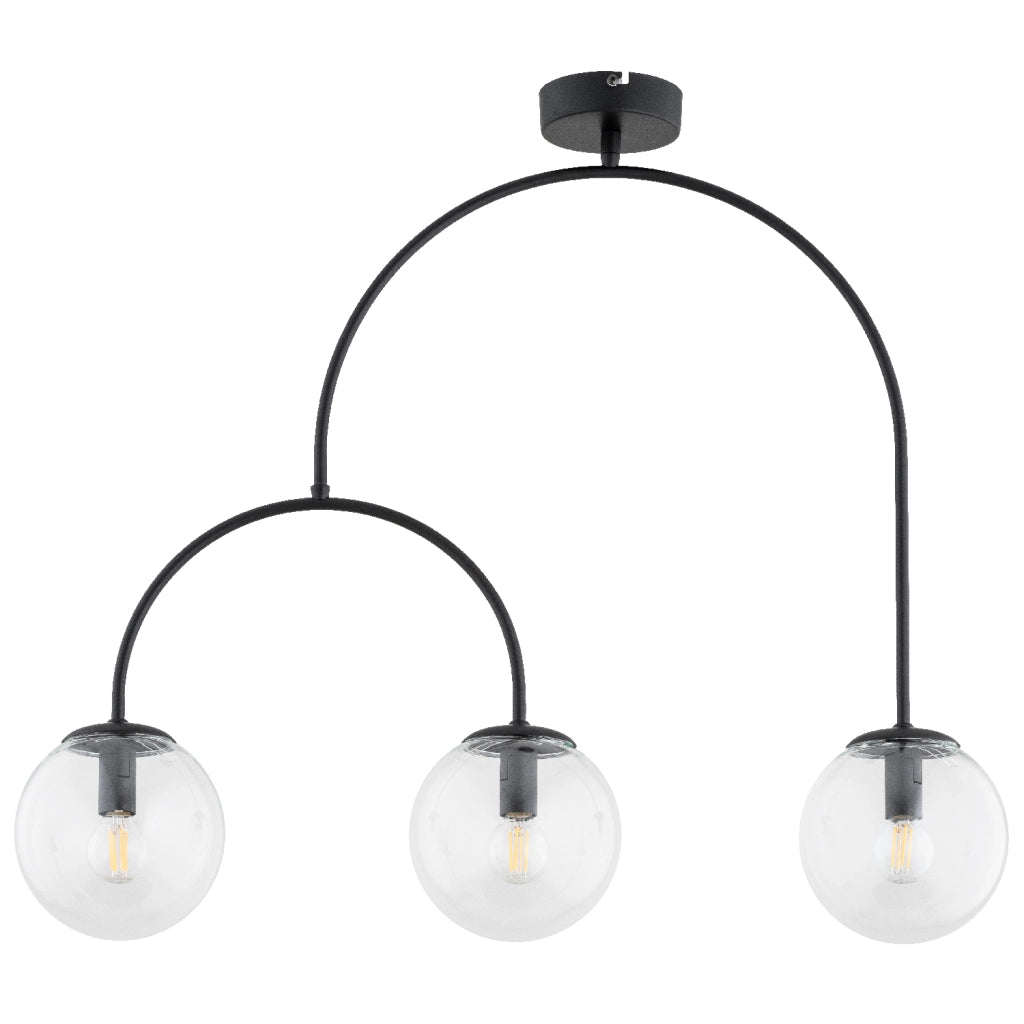 Lampada a sospensione Alfa Dilar nera 3 luci E14 sfere vetro