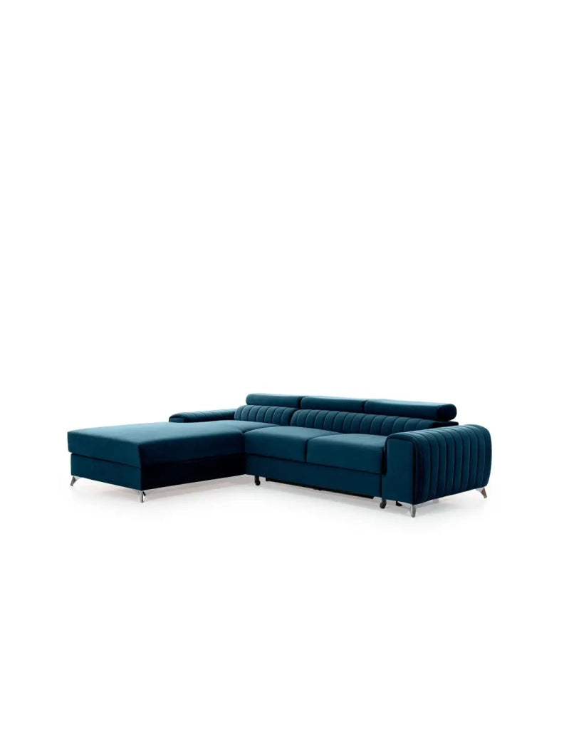 Divano ad angolo sinistro Blu scuro convertibile 3 posti JAYSON con contenitore integrato