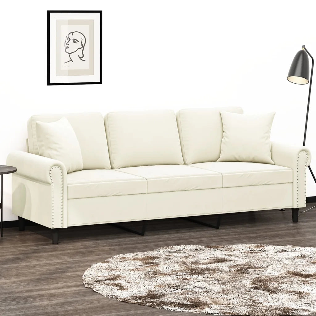 Divano a 3 Posti con Cuscini Crema 180 cm in Velluto 3200963