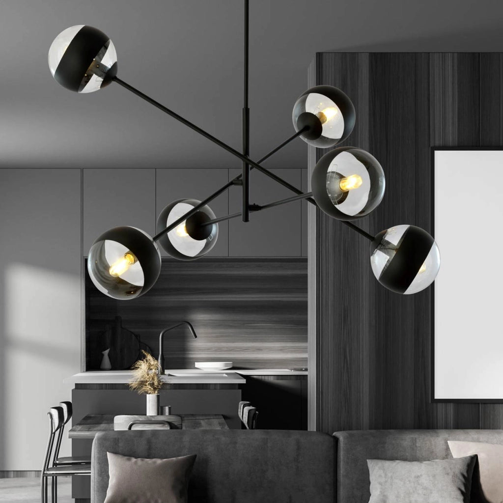 Lampadario Emibig Linear 6 luci E14 nero/vetro 102cm