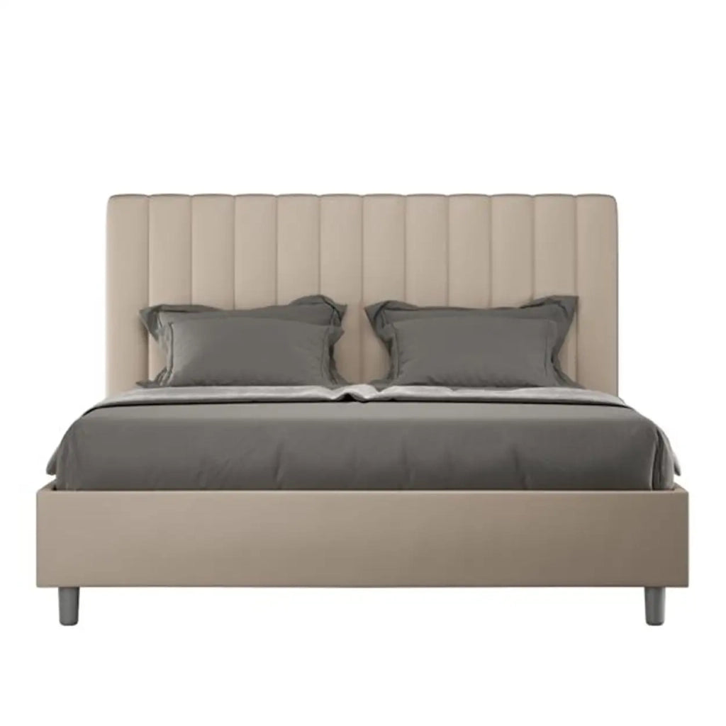 Letto matrimoniale senza rete imbottito 160x200 similpelle tortora Agueda