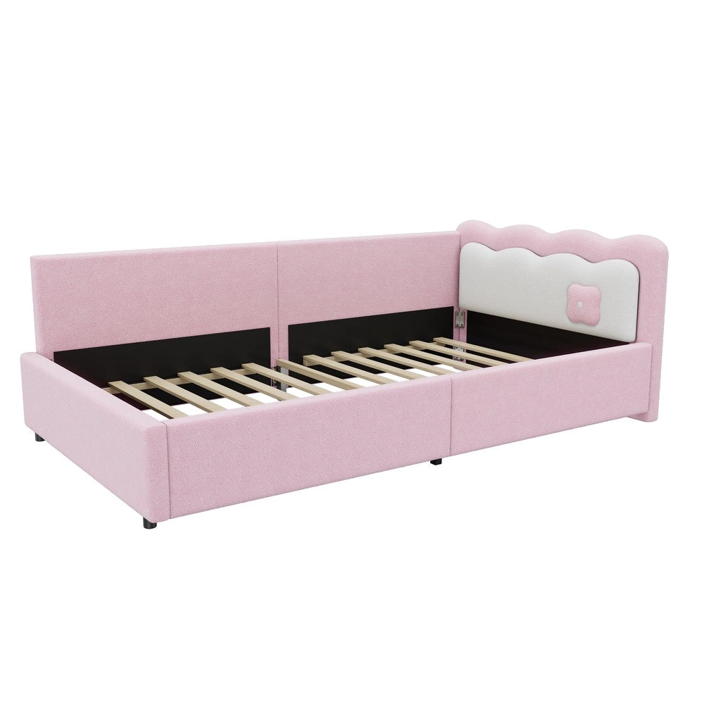 Letto Singolo con LED e Rete a Doghe ¨C MINIMAL ¨C Rosa, Tessuto, 90x200