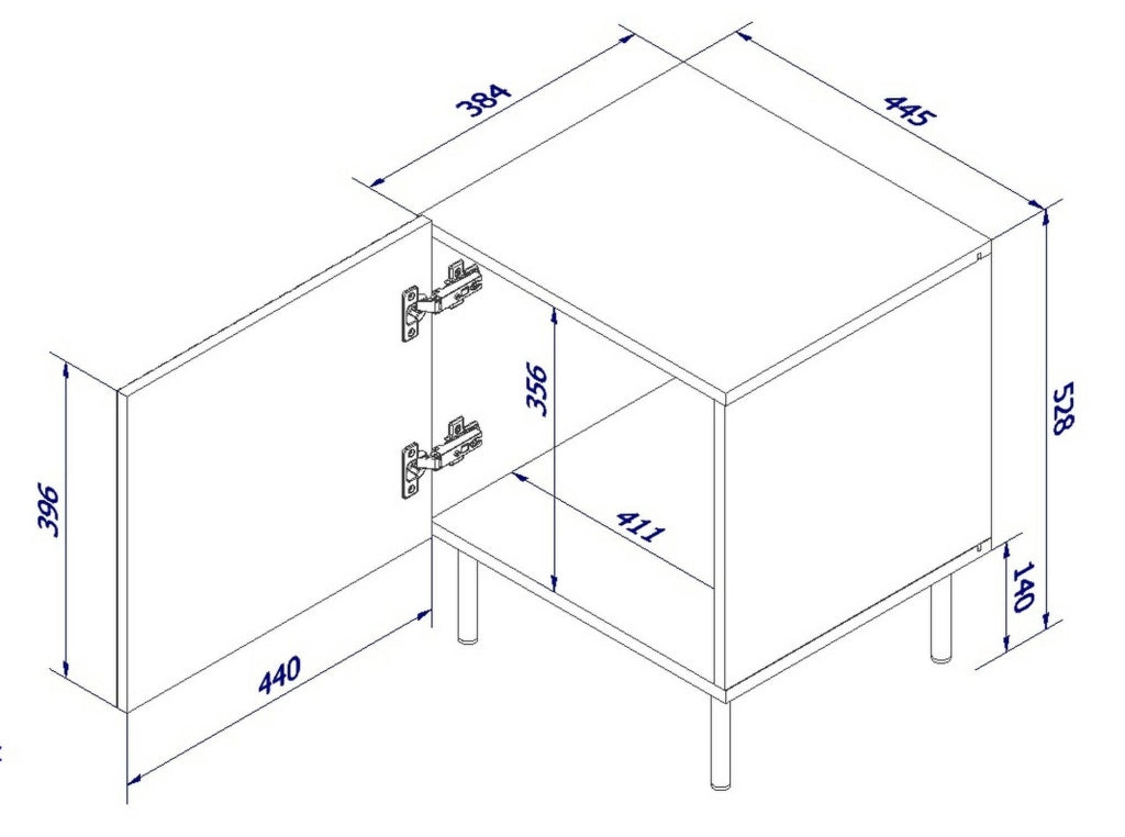 Set di 2 comodini Livraga, Comò basso con anta battente e vano interno, Finitura effetto cannettato, 45x40 h51 cm, Bianco