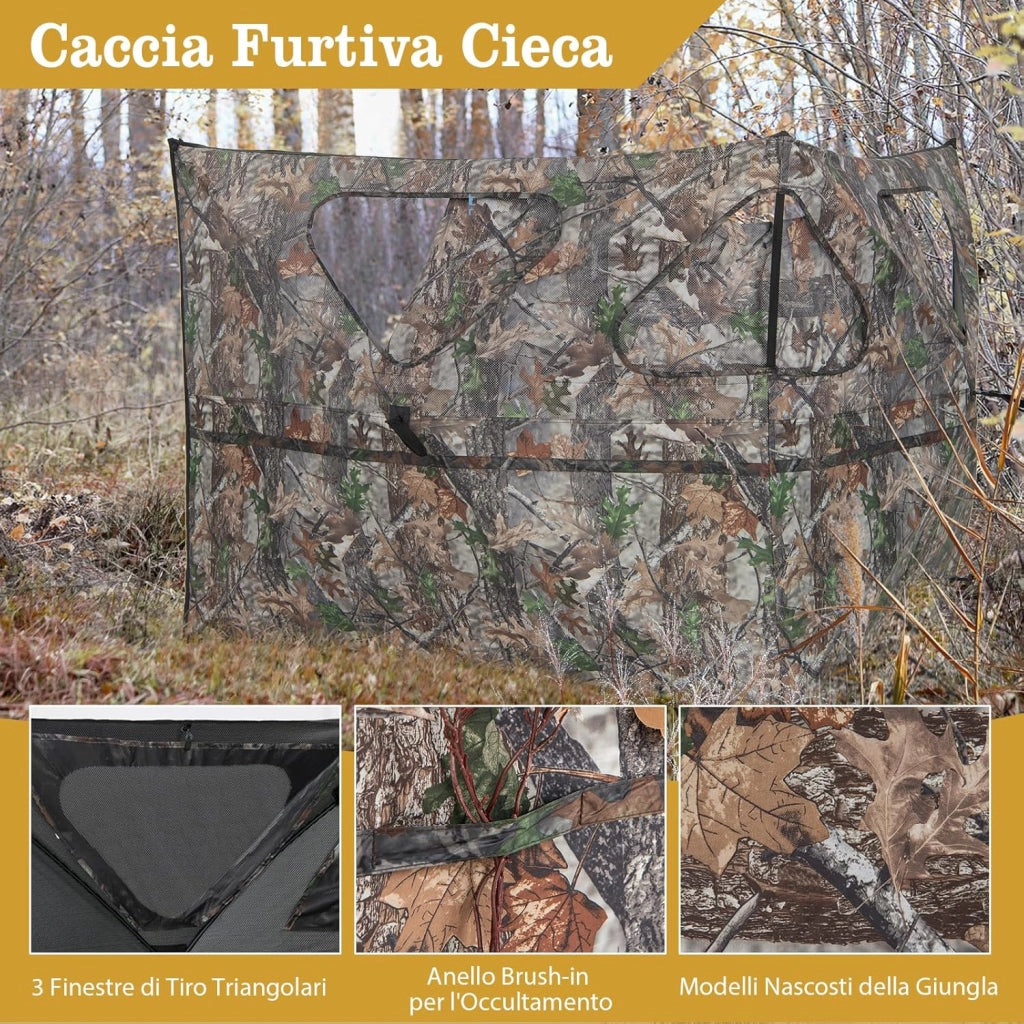 Tenda da Caccia Trasparente a 360 Gradi Portatile, Tenda da Terra a 2 Pannelli con Borsa per Trasporto, Tenda da Caccia Mimetico per Caccia al Cervo