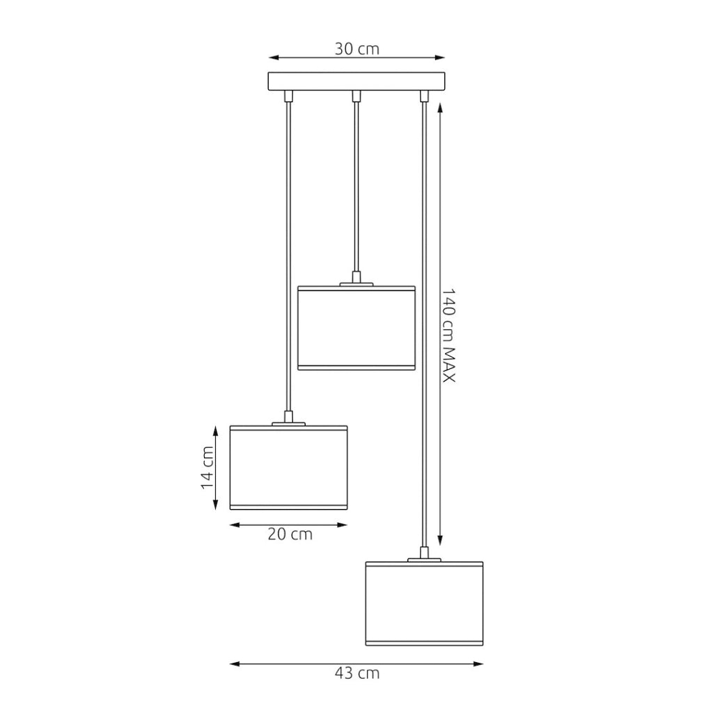Lampada sospesa LUX 3xE27 nera cilindrica Emibig