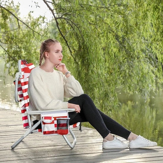 Campingstoiletelevato con isolamento, imbottitura e contenitore in alluminio, sedile pieghevole, più grande, portatile, pieghevole, regolabile e stabile, esterno, con strisce rosse e bianche, modello HMCB63BU