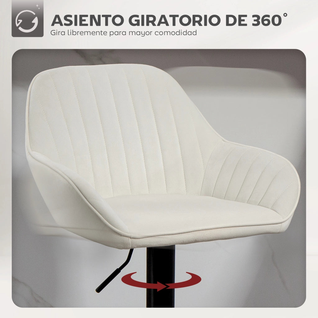 Set di 2 sgabelli da bar girevoli regolabili in altezza ¨C zephmum ¨C velluto crema con schienale e poggiapiedi 62-83 cm