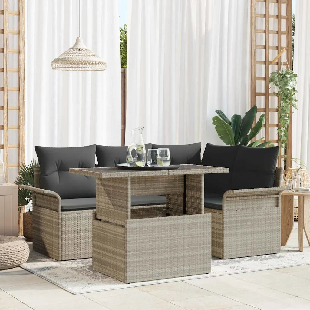 Set Divano da Giardino 5 pcs Grigio chiaro Poly Rattan