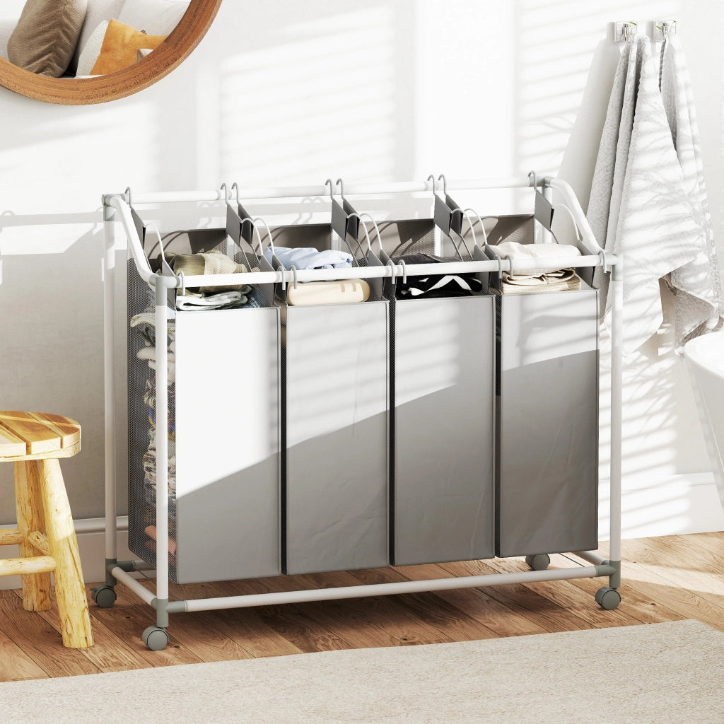 Cestino per il bucato con 4 scomparti 160 L ¨C zephmum ¨C Grigio 97x38x81 cm