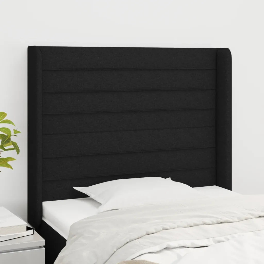 Testiera | Testata ad Orecchio Nera 93x16x118/128 cm in Tessuto