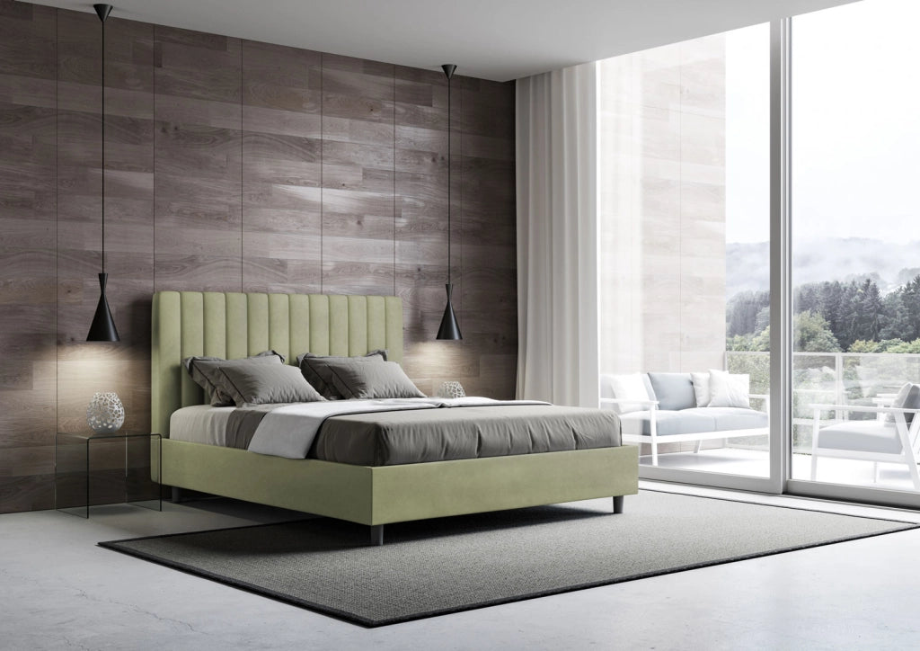 BS COM Letto una piazza e mezza senza rete imbottito 130x210 microfibra tè verde