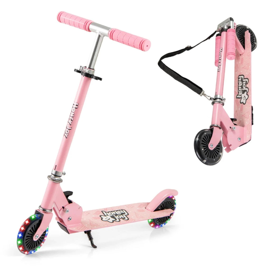 Monopattino pieghevole per bambini 68 x 10,5 x 78 cm sicurezza rinforzata design giocoso tracolla in alluminio rosa 20_0014601