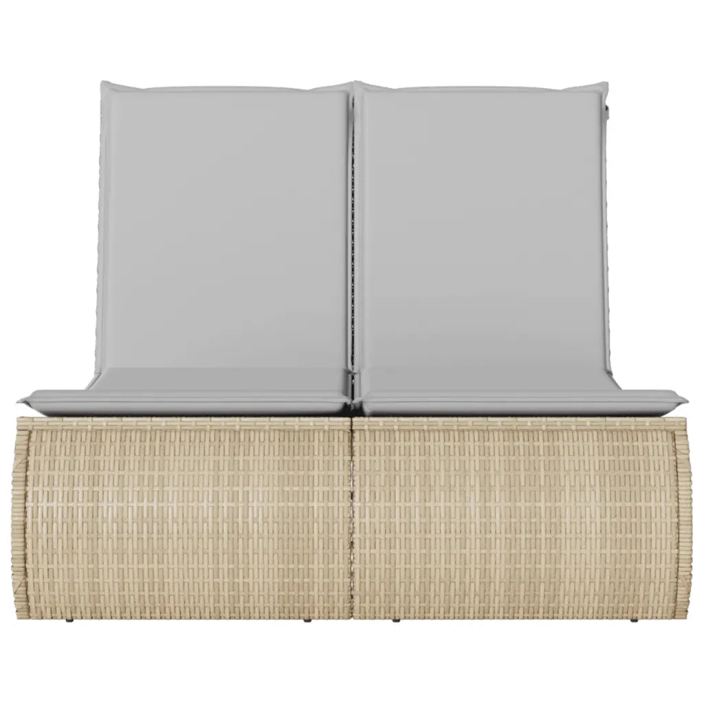 Lettino Prendisole con Cuscini Beige in Polyrattan 368093