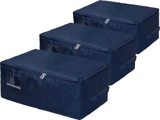 Tre grandi rastrelliere per abiti da 50 litri, spazio di stoccaggio sotto il letto, organizzatore pieghevole per coperte (azzurro), usa e getta