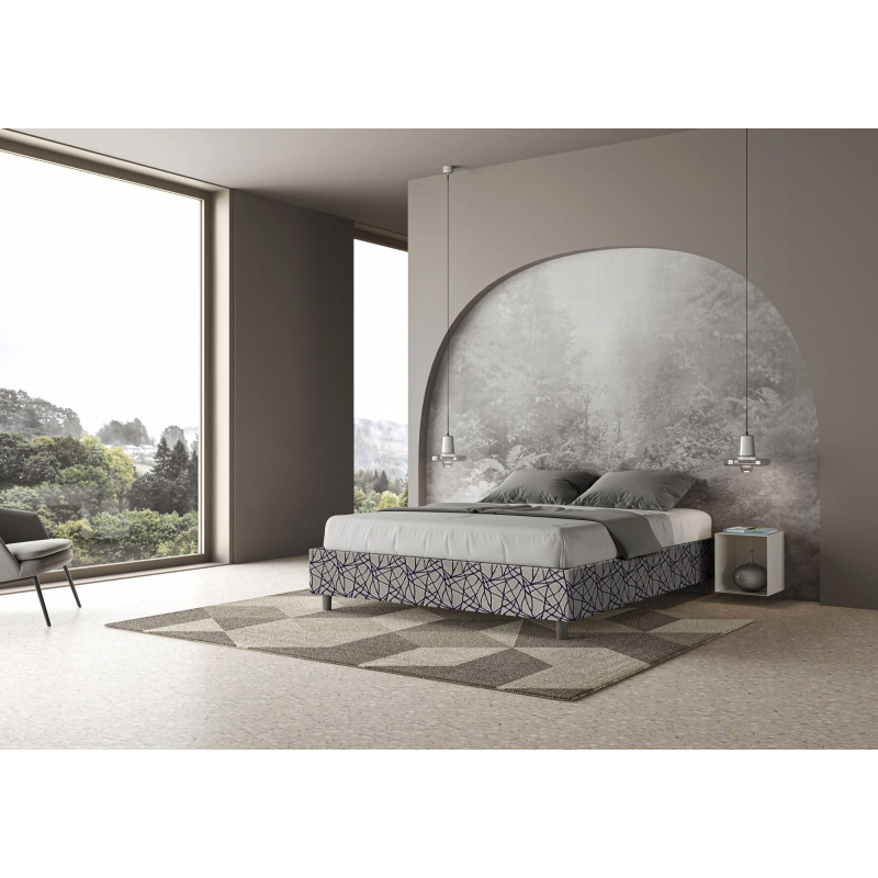 Letto Sommier imbottito Matrimoniale 160x200 cm tessuto Era Azelia - Senza rete,Blu