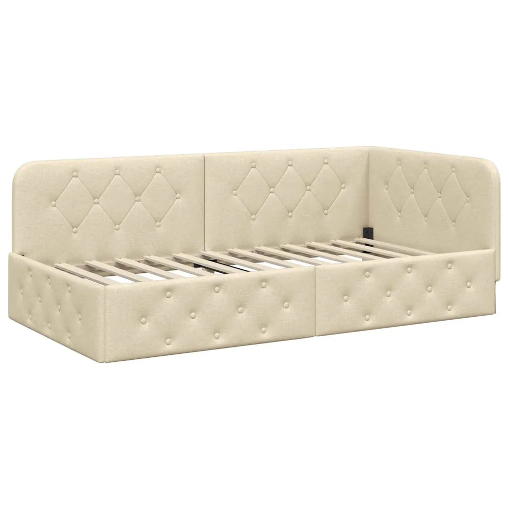 Cornice del letto ad angolo Crema 90 x 200 cm Tessuto 42016501