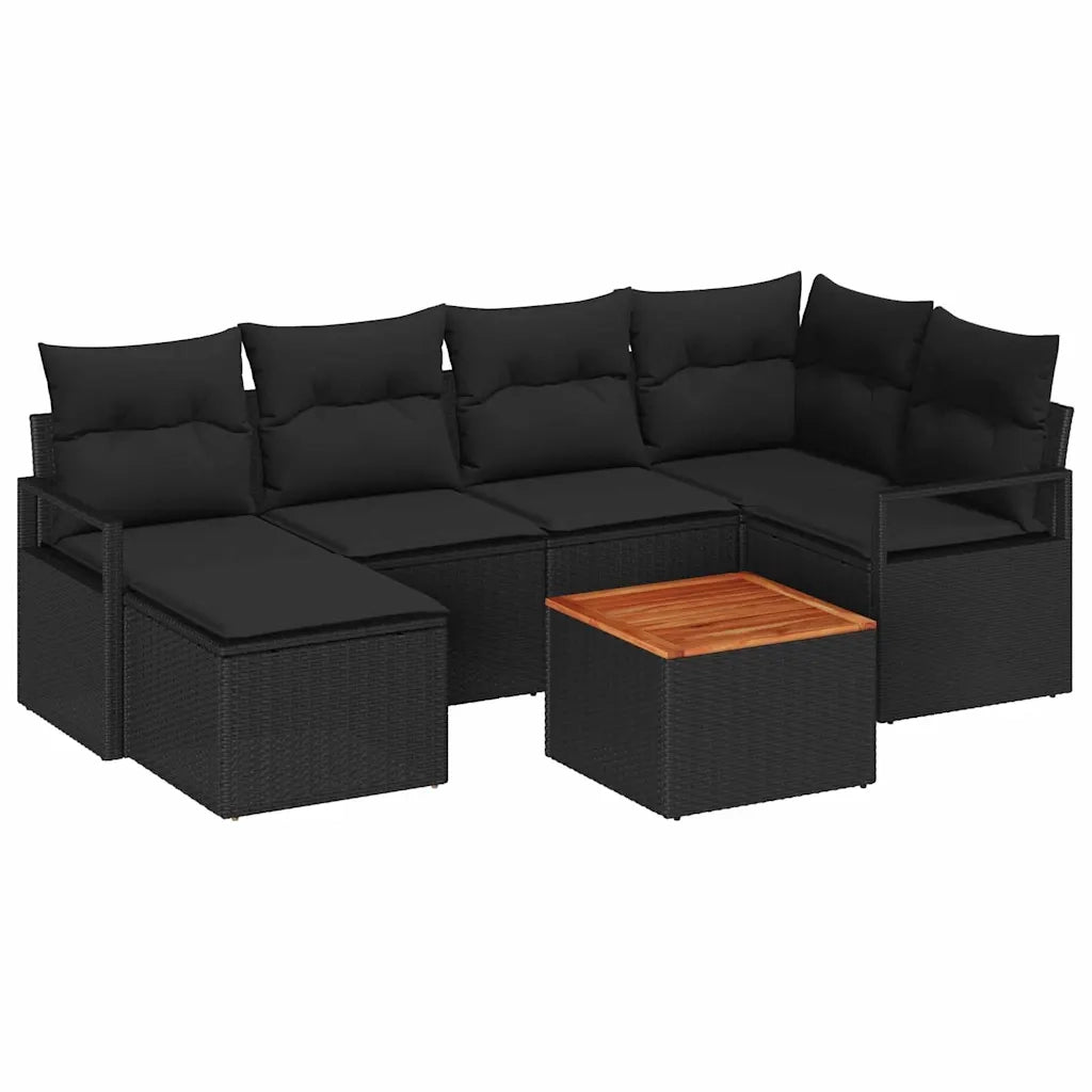 Set Divano da Giardino con archiviazione 7 pcs Nero polyrattan