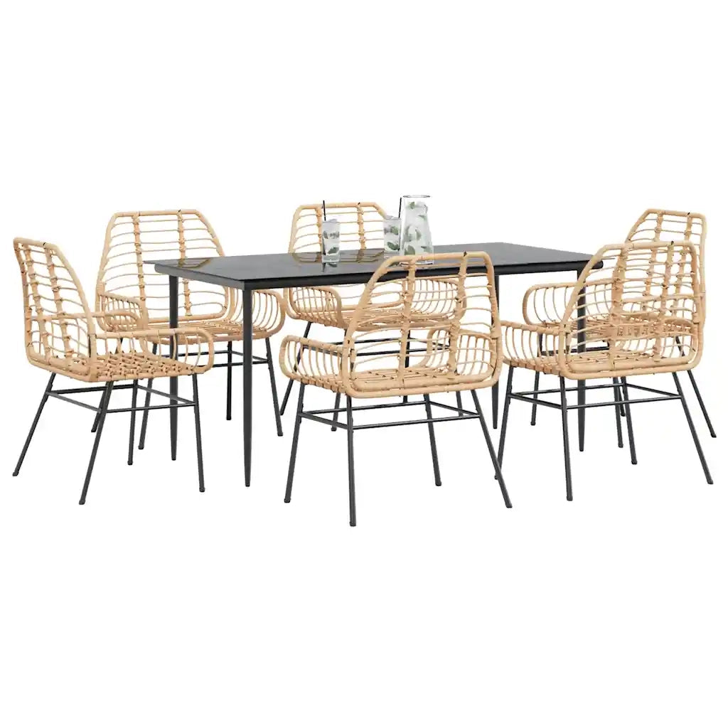Set Pranzo da Giardino 7pz Marrone Polyrattan Vetro 3334447