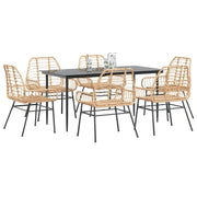 Set Pranzo da Giardino 7pz Marrone Polyrattan Vetro 3334447