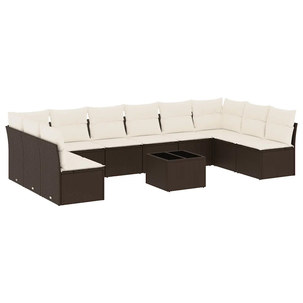 Set Divani da Giardino 11 pz con Cuscini Polyrattan Marrone 3249942