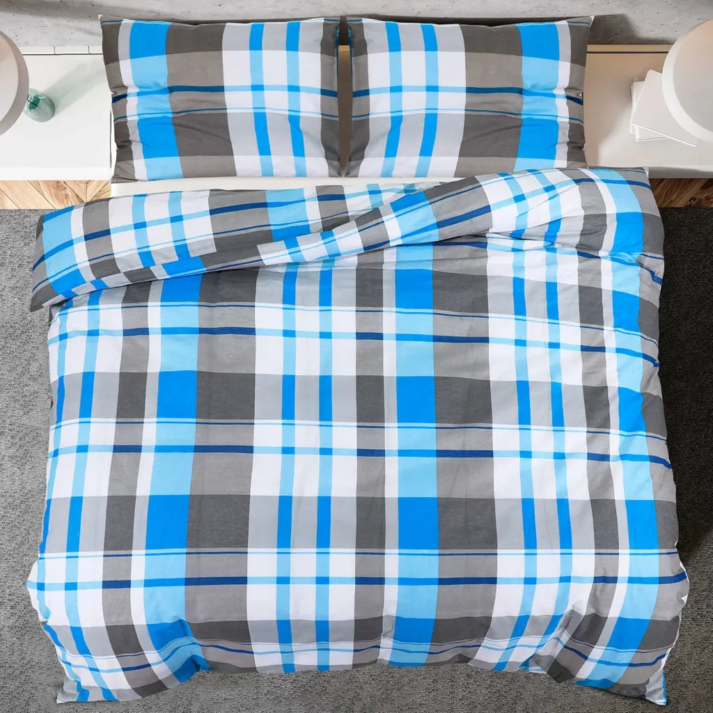 Set Copripiumino Blu e Grigio 240x220 cm in Cotone 136064