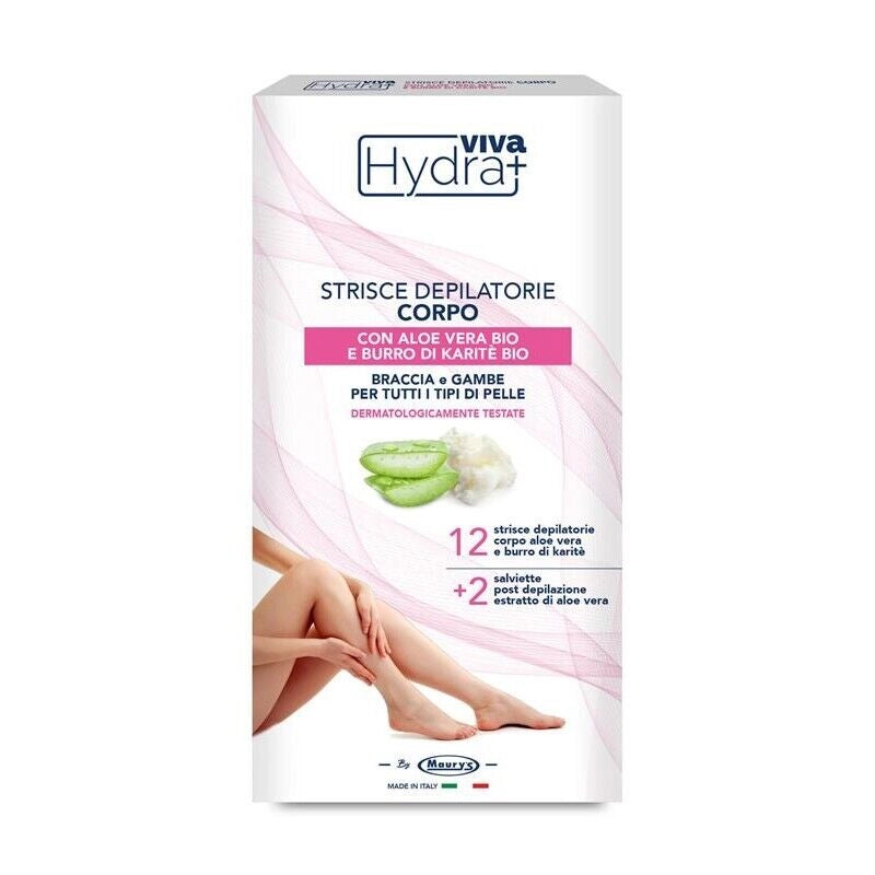 HYDRA VIVA+ STRISCE DEPILATORIE PER CORPO CON ALOE E BURRO DI KARITÈ 12 PEZZI
