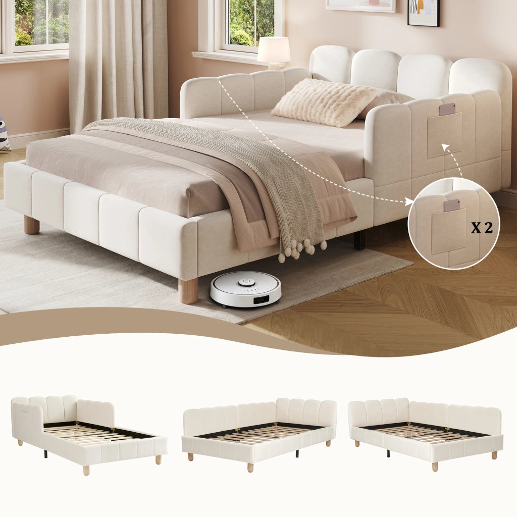 letto imbottito velluto beige 90 x 200 cm