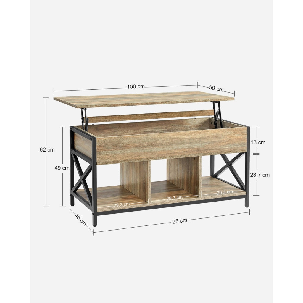 Tavolino da salotto industrial Sonoma con piano sollevabile