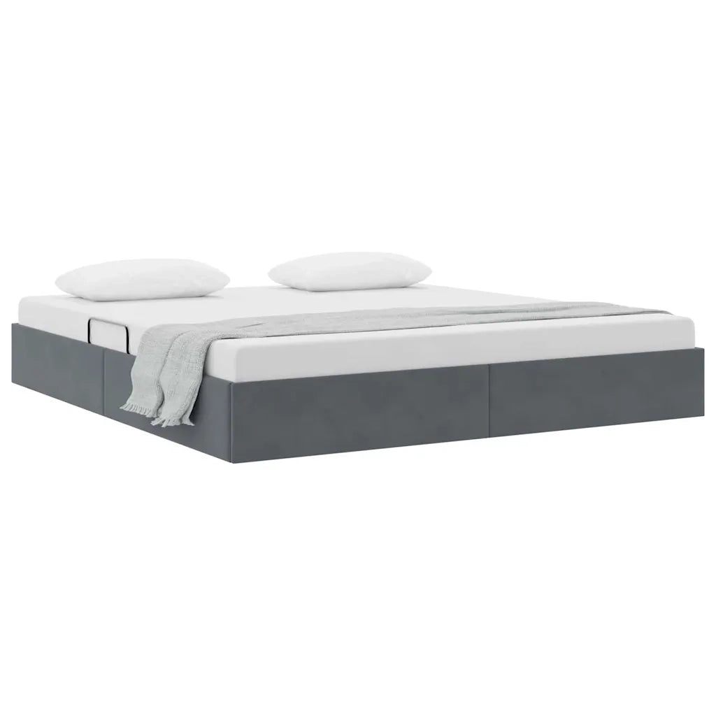 Letto con Contenitore Grigio Scuro 193 x 203 cm Velluto 3370139