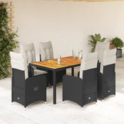 Set da Bistrò da Giardino 7 pz con Cuscini Nero in Polyrattan