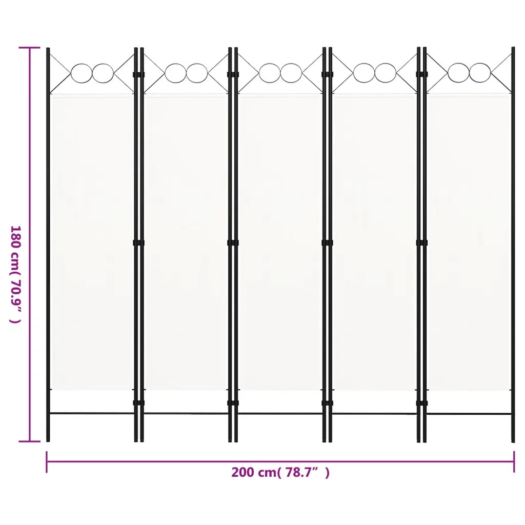 Divisorio Ambienti | Divider per stanze | Paravento a 5 Pannelli Bianco 200x180 cm