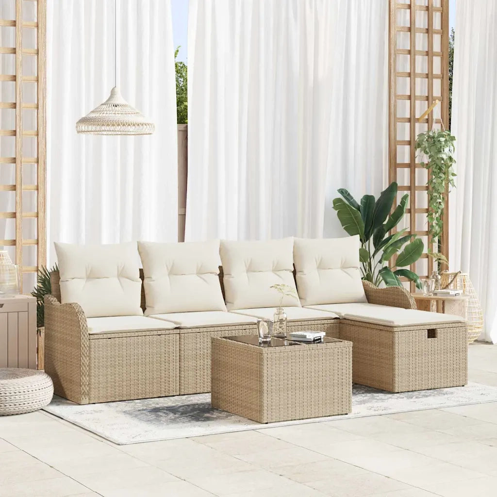 Set Divano da Giardino 6 pcs Beige e Crema polyrattan