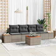 Set Divano da Giardino con cuscino 5 pcs Grigio Poly Rattan