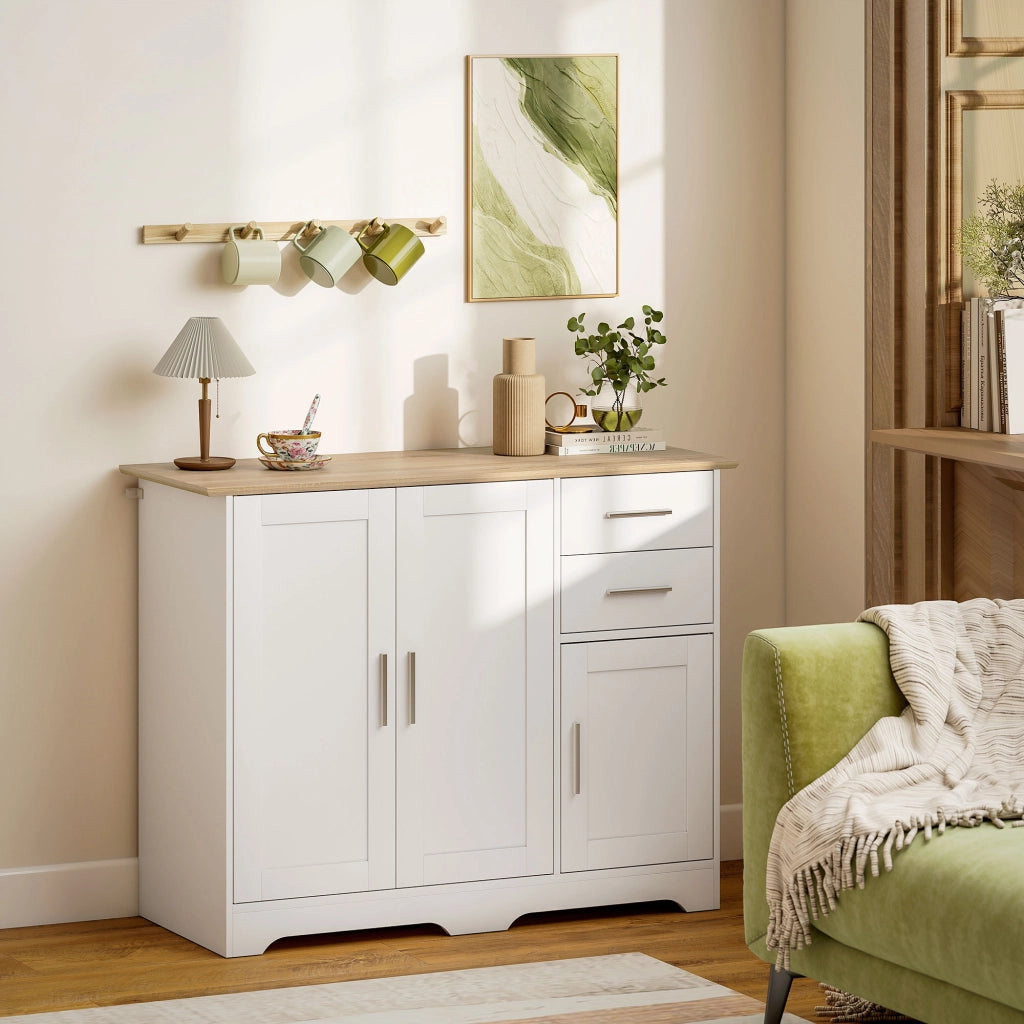 Cassettiera con ante e ripiani ¨C zephmum ¨C bianco e legno naturale 100x40x78
