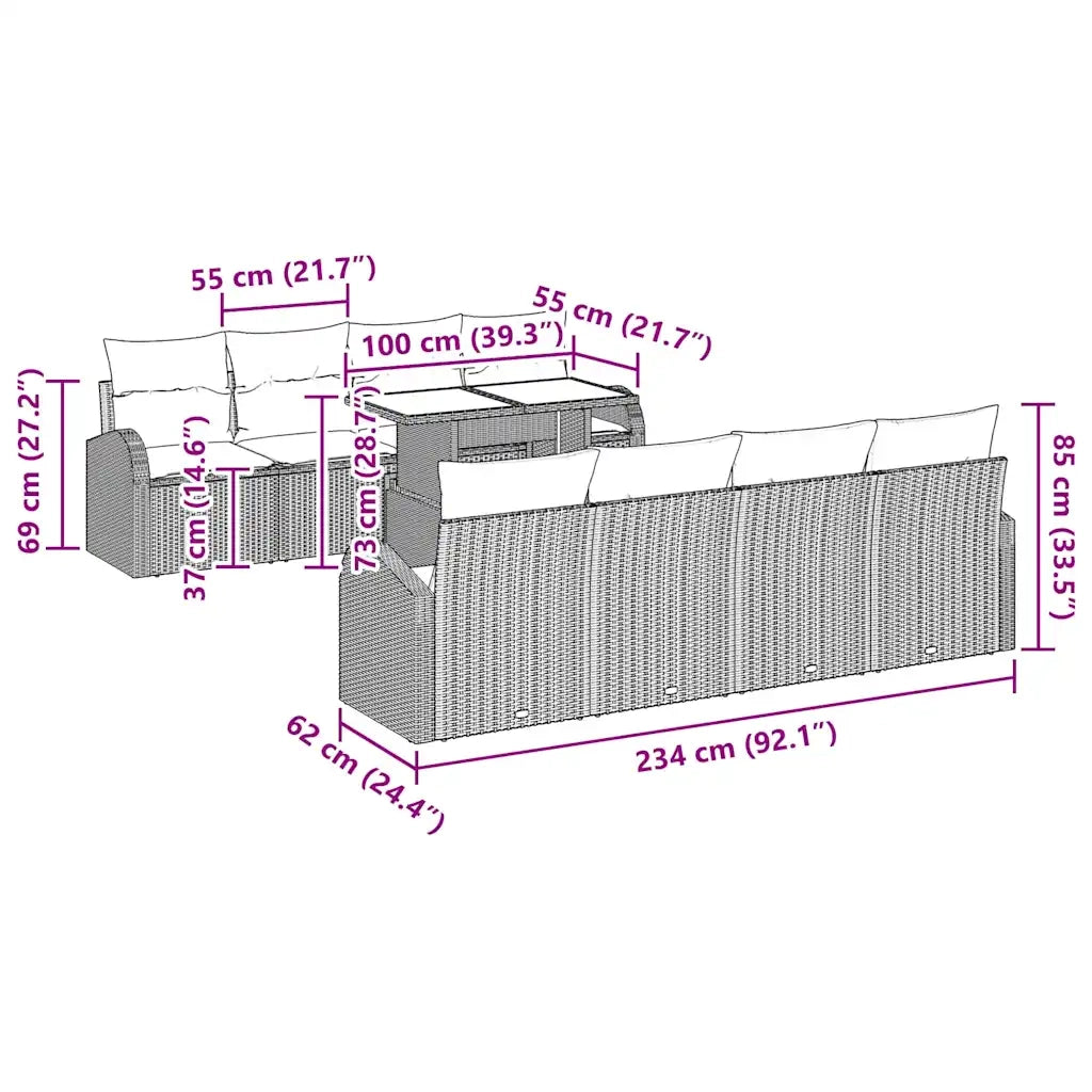 Set Divano da Giardino con cuscino 7 pcs Nero Poly Rattan 3348603