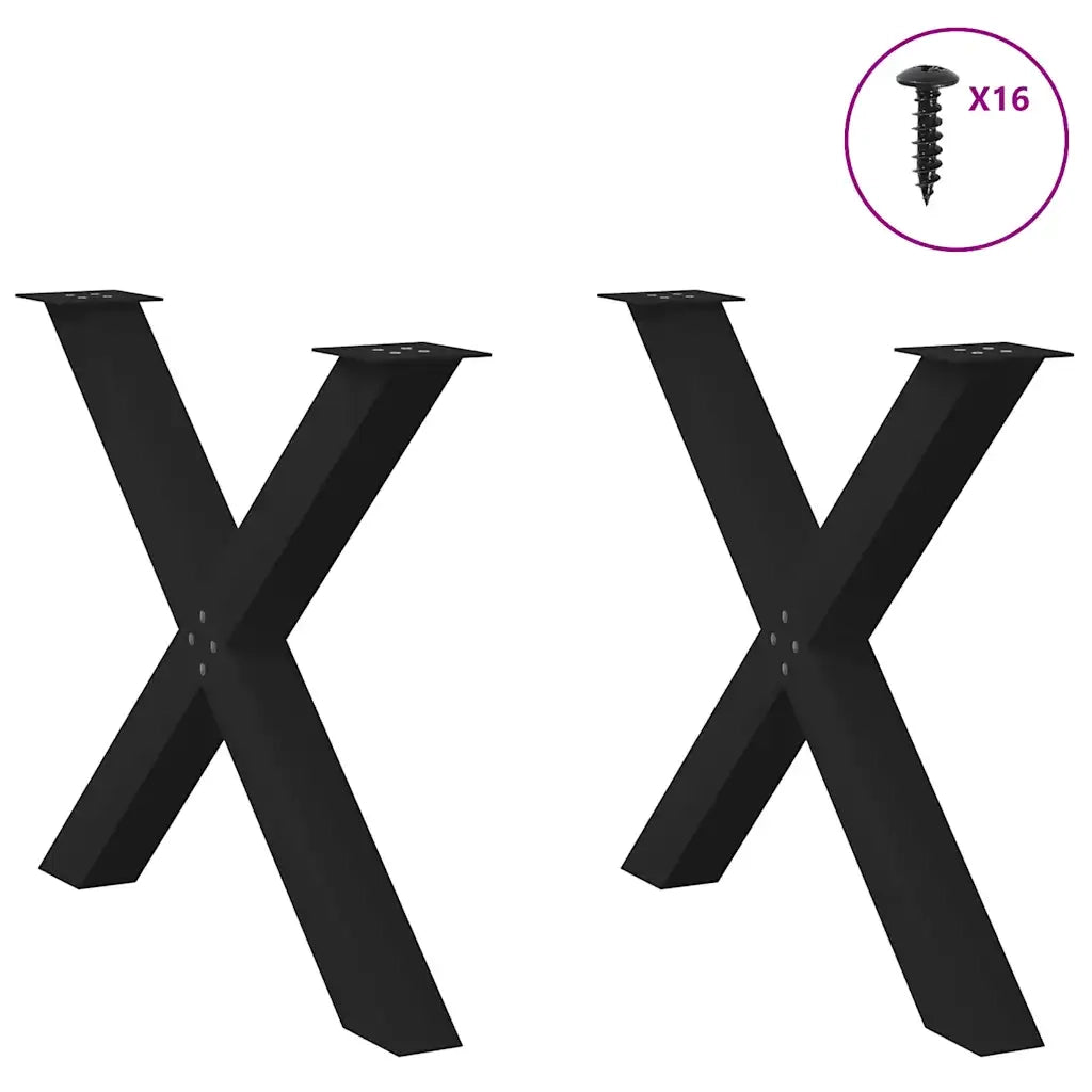 Gambe per tavolo da pranzo a forma di X 2 pz | Piede del tavolo nere 90x(72-73) cm in acciaio