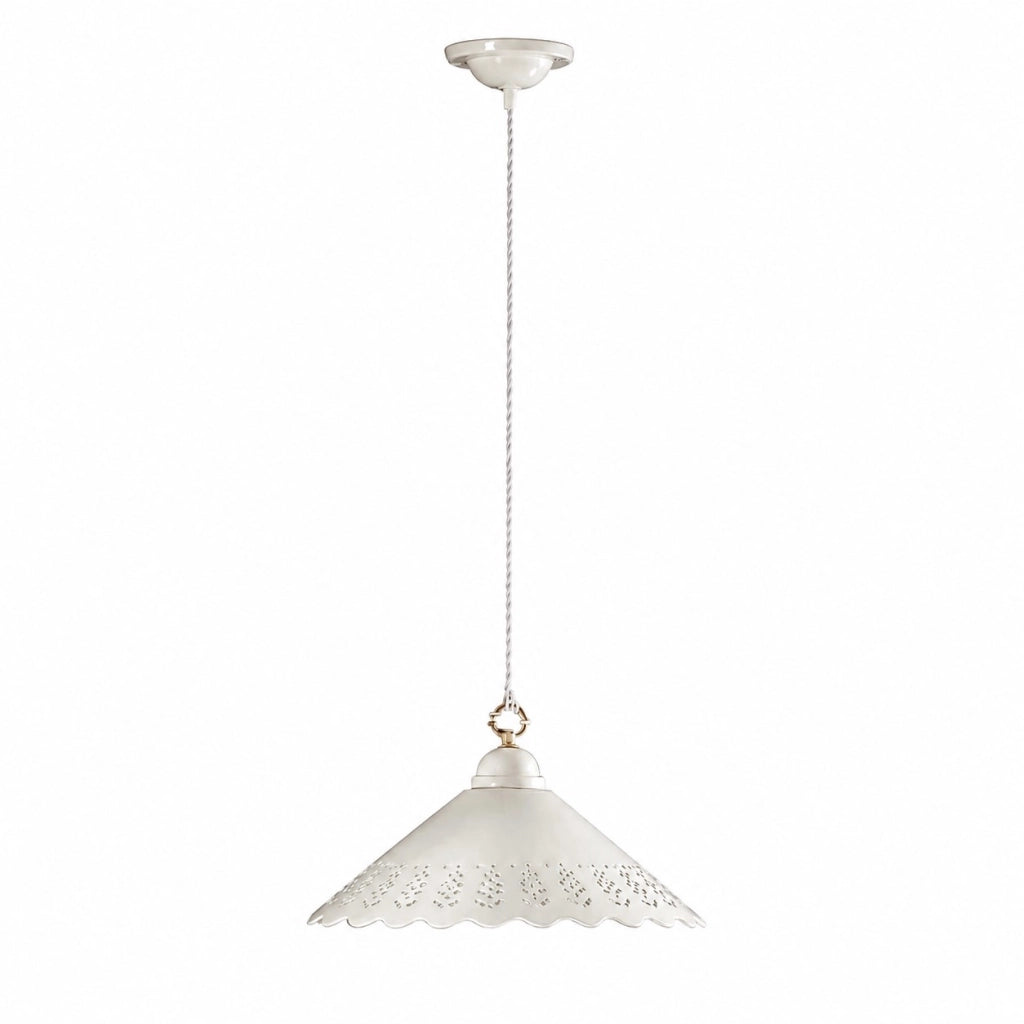 VOLTERRA Lampadario a Sospensione Ø40 in Ceramica Bianca Traforata
