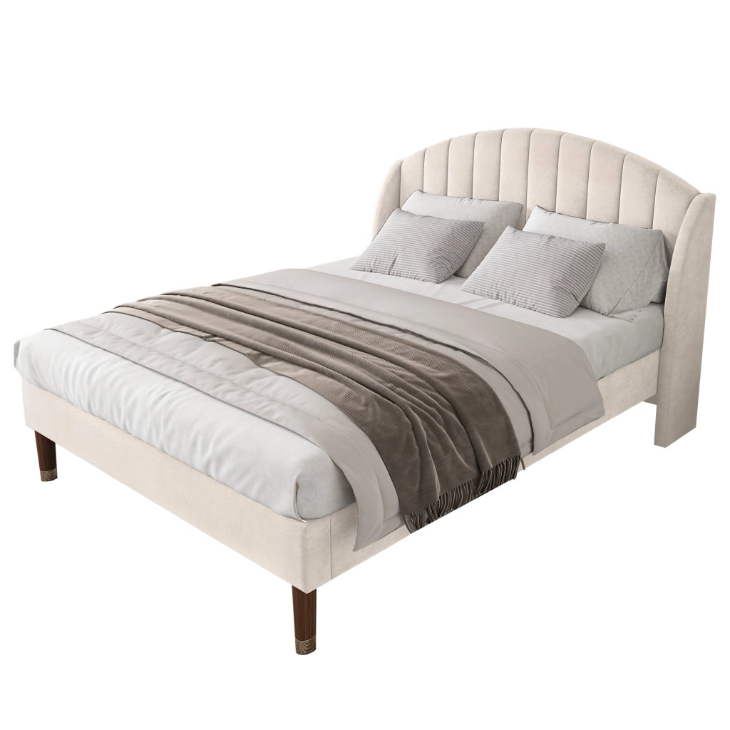 letto imbottito velluto beige 140 x 200 cm