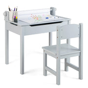 Tavolo per bambini con sedia vano portaoggetti e portarotolo per disegnare giocare, Set di tavolino con sedia Grigio