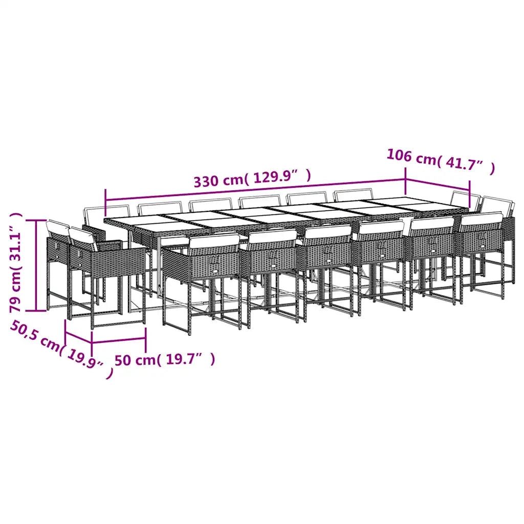 Set da Pranzo da Giardino 17pz con Cuscini Grigio in Polyrattan 3278194
