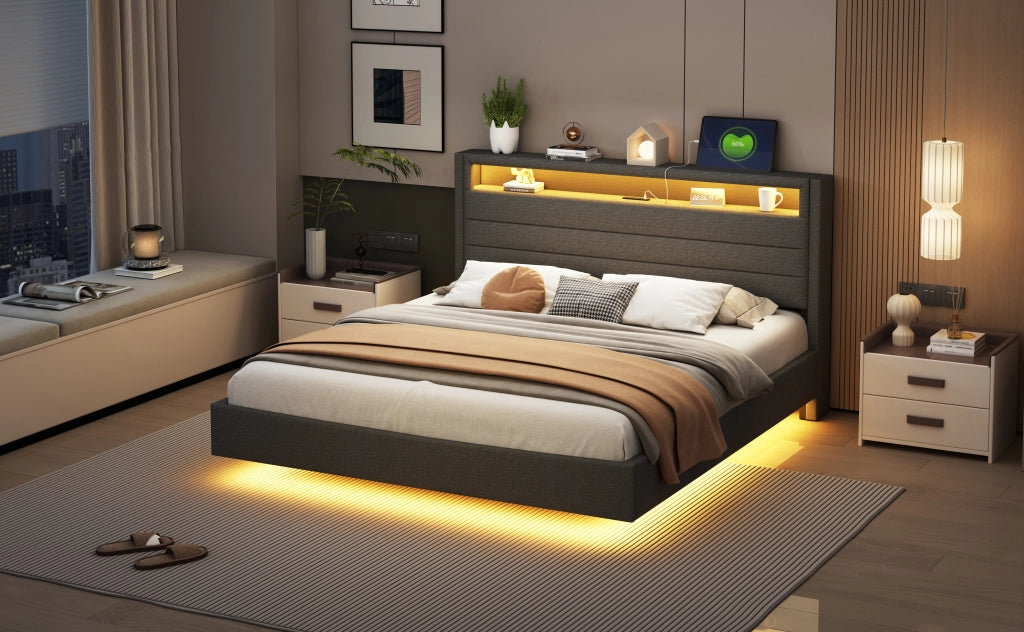 letto imbottito lino grigio 160 x 200 cm