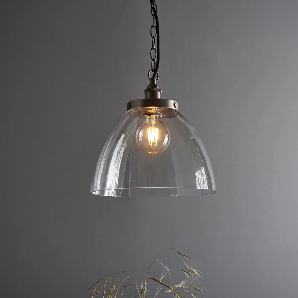 Lampada a sospensione industriale argento vetro E27 Endon