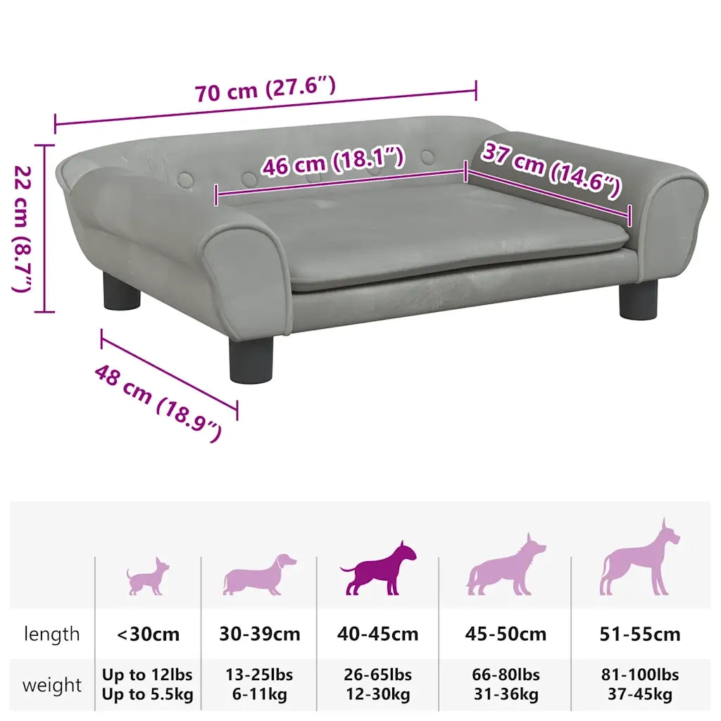 Lettino per Cani Grigio Chiaro 70x48x22 cm in Velluto 172013