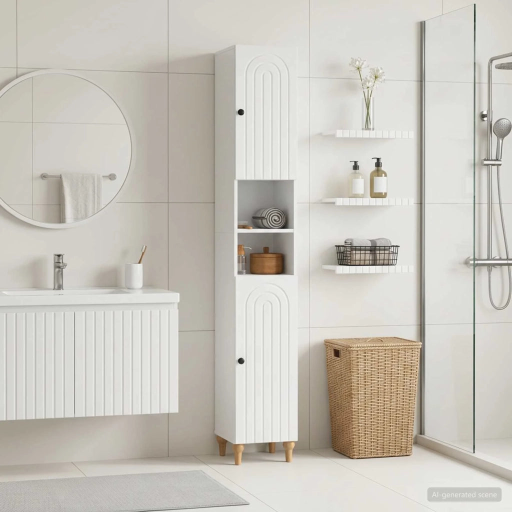 Armadio da Bagno con Ripiano Aperto ALKMAAR Bianco Lucido 896159