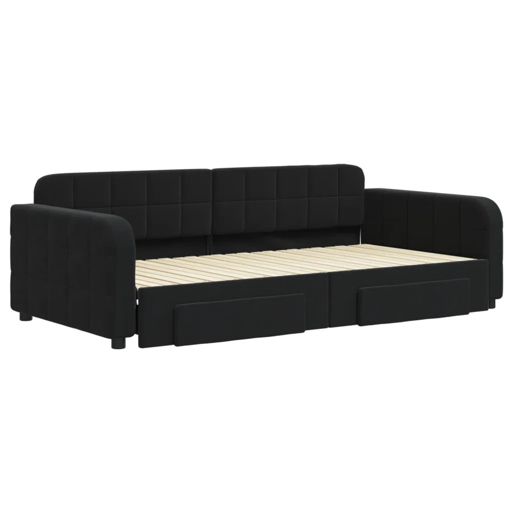 Divano letto | Sof¨¤ letto | Letto singolo Estraibile con Cassetti Nero 100x200 cm in Velluto